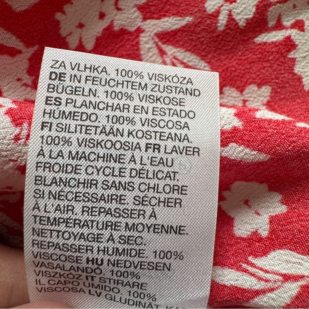 & Other Stories Red Floral Puff Sleeve Slit Midi Dress size 12 - Picture 13 of 13